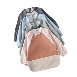 बेबी लंबी आस्तीन वाले वाटरप्रूफ बिब्स बेबी ईटिंग स्मॉक बिब फीडिंग शर्ट बिब बेबी बॉय गर्ल के लिए फूड कैचर के साथ - Product Image 5