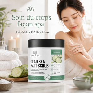 Gommage Corporel Exfoliant SPA Marque Blanche à l'Extrait Naturel Biologique de Concombre et Sel de la Mer Morte pour Améliorer la Texture, Redonner Éclat et Atténuer la Peau Terne et Rugueuse - Product Image 1