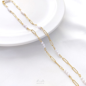 Chaîne de lunettes électro-plaquée, plaquée or 14 carats, ornée de longs O, de perles et de cristaux, bracelet DIY, bijoux, artisanat - Product Image 3