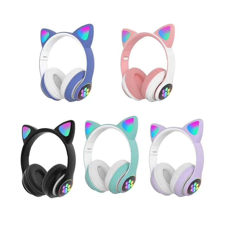 Cat Ear Wireless Headphones Headset Foldable Stereo Headphone Gaming Earphones With Microphone For PC Mobile Phone Mp3