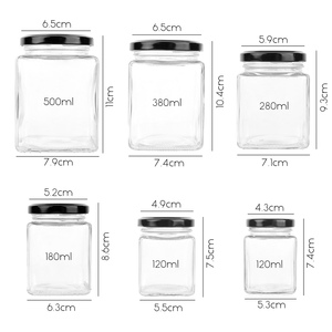 50ml 80ml <span class=keywords><strong>100ml</strong></span> 200ml <span class=keywords><strong>280ml</strong></span> 380ml 730ml 1000ml vuông lọ thủy tinh với tinplate nắp cho mật ong Mứt hạt - Product Image 6