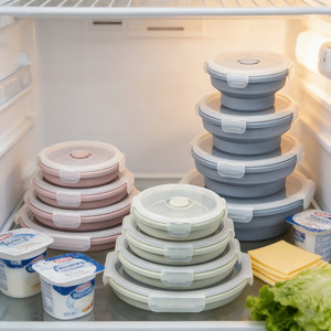 Silicone Collapsible Food <b>Containers</b> – Stackable Lunch <b>Box</b> with Lid, Freezer & Microwave Safe, Portable Bowl for Meal Prep, Left - Product Image 5
