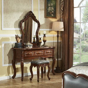 Cómoda de Madera Maciza Tallada de Estilo Clásico Americano con Espejo para Dormitorio, Muebles de Hotel E425 - Product Image 1