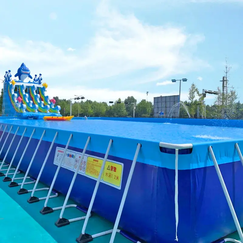 SIBO Pvc Ce China suministro grande enorme adulto al aire libre inflable parque acuático MARCO DE Metal inflable sobre el suelo piscina