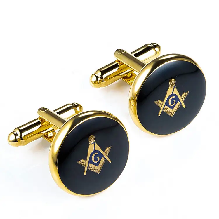 Custom Men Clothes Accessories Unique Cheap Black Enamel Gold Plated Masonic Cufflinks