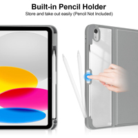 iPad A16 10. ve 11. Nesil için Şeffaf Akrilik Tablet Kılıfı, Kitap Tarzı Açılır Kapanır Kapak, 11 İnç Darbeye Dayanıklı Tablet Kılıfı, Kalem Tutucu ile