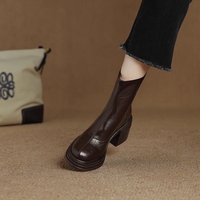 Bottines Chelsea à plateforme pour femmes, talon bloc, entrejambe élastique, fermeture éclair au dos en cuir, semelle épaisse, bottes tendance, 2 couleurs