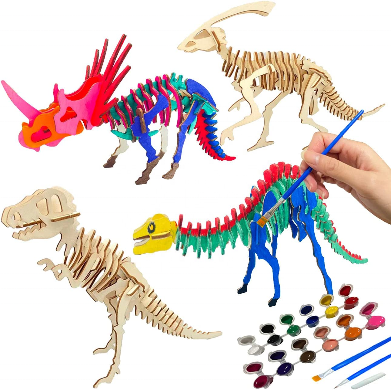 Sea-land Children Paint Set Educational 3D Wooden Puzzles Diy Dinosaur Model Wood Skeleton