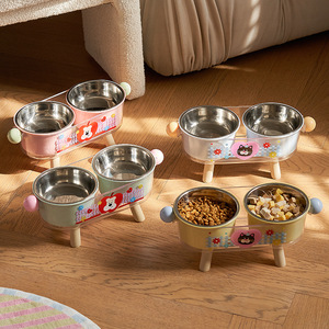 Gamelle double en acier inoxydable pour chats, surélevée, antidérapante, de forme ovale avec support pour le cou - Product Image 2