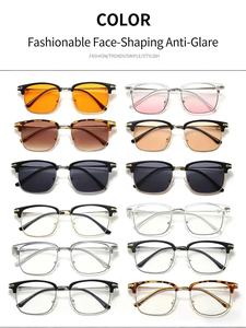 Kính mắt thời trang unisex 2023, màu xanh dương nhạt, kiểu dáng cổ điển, chống ánh sáng xanh, chất liệu PC kim loại bán gọng vuông, bền, hỗ trợ cận thị - Product Image 5