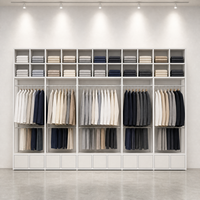 Système de rangement mural complet blanc avec grille supérieure, double tringle de suspension et tiroirs inférieurs – Usage commercial