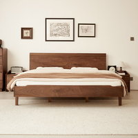 Lit double moderne en bois massif de noyer noir, style nordique minimaliste japonais, avec tête de lit, pour chambre principale, grand, durable et écologique