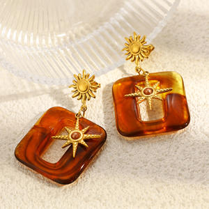 Pendientes Geométricos con Forma de Estrella de Ocho Puntas, Chapados en Oro de 18k, con Pernos de Acero Inoxidable, Origen Yiwu EH12226 - Product Image 4
