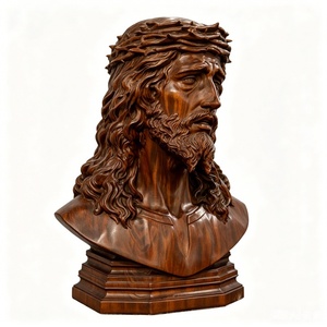 Busto de Jesús en Madera Maciza con Corona de Espinas, Escultura Religiosa Católica Cristiana, Decoración para el Hogar, Capilla o Altar, BGRS0045 - Product Image 3