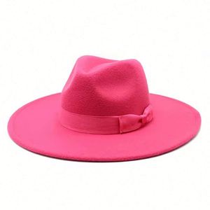 2024 New Trend 9.5cm Wide Brim Wholesale Women Fedora <b>Hats</b> With Matching Ribbon Bow Flat Fedora <b>Hat</b> - Product Image 6