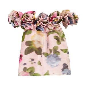 2027 <span class=keywords><strong>Blouse</strong></span> Femme Été Décontractée <span class=keywords><strong>pour</strong></span> les Vacances, à Volants Floraux 3D, Épaules Dénudées, Imprimé Grandes Fleurs Aquarelle, Dos Élastique Froncé - Product Image 1
