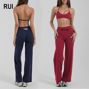Conjunto de pantalones de yoga de cintura alta y top deportivo con logo personalizado RUIQUWIN, conjunto de 2 piezas sin costuras para mujer, ropa informal para gimnasio y yoga - Product Image 1