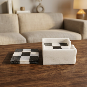 Premium Handmade Black and White Marble <b>Coasters</b> Check Design <b>Set</b> of 6 Natural Stone Coffee Tea Cup <b>Coasters</b> for Table Decor - Product Image 1