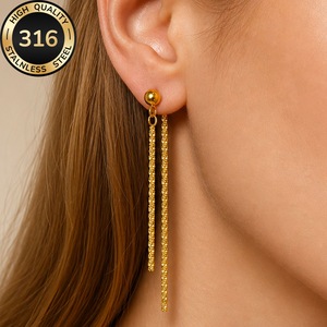 Light luxury long <b>chain</b> tassel <b>earrings</b>, 316L stainless steel gold-plated pendant <b>stud</b> <b>earrings</b>, direct supply from - Product Image 3