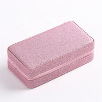 Miroir boîte à bijoux fait à la main en cuir Rectangle rose femmes filles velours doublure cadeau voyage étui à bijoux
