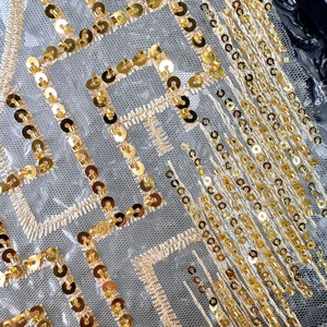 Apliques de cuello en V con cuentas de lentejuelas doradas para vestido, Parche de escote de adorno de ropa DIY para coser en vestido musulmán