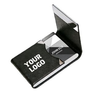 Customized Pu Leather Business Case <b>Name</b> Slim Metal Pocket Card Holder With Magnetic Shut - Product Image 1