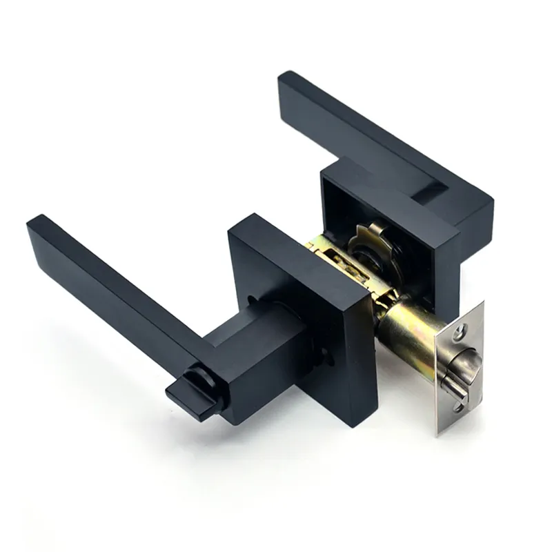 Entry Lever Door Handle and Single Cylinder Deadbolt Lock and Key Slim Square Locking Lever Handle Set door lock cylinder