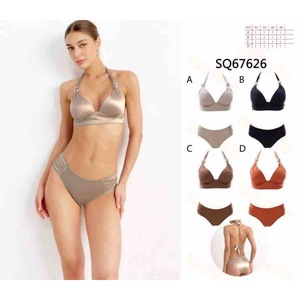 Traje de baño de una pieza HDJ Plus Size con control de abdomen, cintura alta y cuello halter para mujer, tallas 40, 42, 44, 46, color sólido, elástico. - Product Image 1