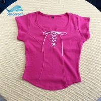 T-shirts personnalisés pour femmes, chemisier ajusté à nœud papillon et manches courtes, tricoté, doux pour la peau, style bandage, hauts de qualité supérieure