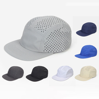 Promosyon hafif naylon 5 Panel çalışan şapka lazer kesim delikli delikler nefes su geçirmez spor şapka açık moda