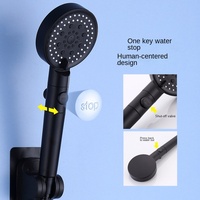 Pommeau de Douche Minimaliste Moderne Noir en ABS à Cinq Réglages, Ensemble de Douche Pressurisé à Jet Unique pour une Pression d'Eau Améliorée