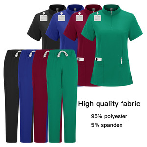 Women Scrub Set Stand Up Collar Zippered Top Pants Moisture Wicking Medical Nursing Uniform Split Set 95 Polyester 5 Spandex - Product Image 1