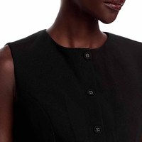 Fabricants de vêtements sur mesure – Nouvelle collection printemps-été-automne : débardeur en jean noir uni, col rond, bouton unique, anti-plis