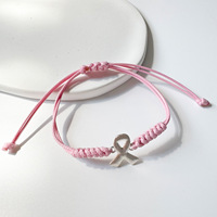 Bracelets en ruban de corde tressée en macramé faits à la main, unisexe, ruban rose pour la sensibilisation au cancer du sein, cadeau