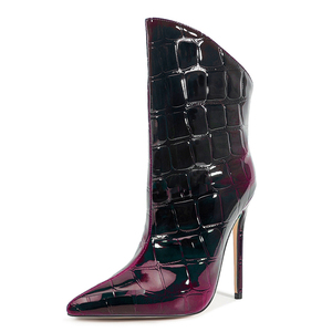 Bottines courtes pour femme, grande taille 47, à talons hauts, en cuir verni brillant, à motif dégradé de couleurs, coupe large - Product Image 4