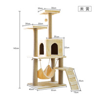 Arbre à chat moderne et stable en sisal à poils courts, avec hamac, échelle et griffoir en bois design, pour intérieur, vente en gros par le fabricant