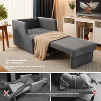 Sillón Individual Moderno y Sencillo, Reclinable, Convertible en Cama, con Estructura de Madera Maciza y Tapicería de Tela, Ideal para Apartamentos Pequeños