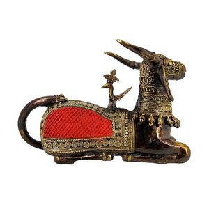 Art tribal de la vache, déesse divine, multicolore, 7x11 pouces, en laiton pur, décoration de temple hindou, bureau ou maison, traditionnel indien - Product Image 1