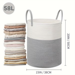 Paniers de rangement pliables en corde de coton tressée faits <span class=keywords><strong>à</strong></span> la main, grande capacité, pour l'organisation des vêtements, taille personnalisable - Product Image 4