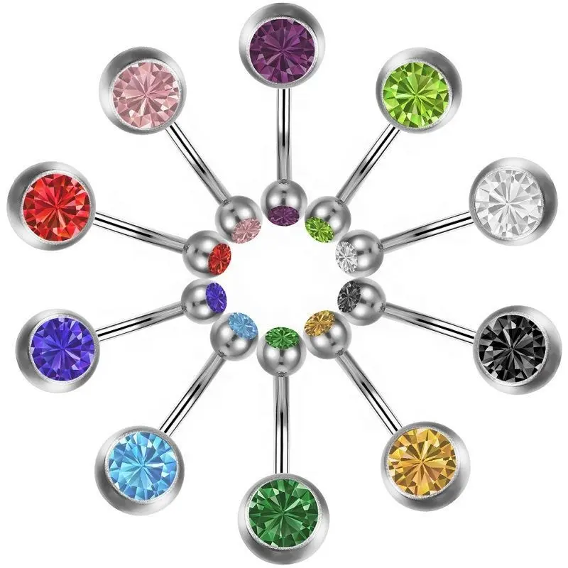 316 Surgical Stainless Steel Double Head Colors Crystal Navel Ring Wholesale Rhinestone Belly Button Ring