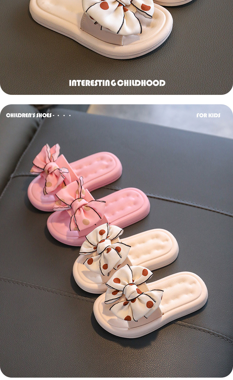 Children's Slippers Summer Girls Flat Sandals Non-slip Bow Outside Slides Shoes