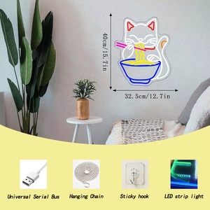 Letrero LED de Neón con Diseño de Gato de la Suerte para Ramen, Letrero Luminoso para Entrada de Restaurante o Tienda de Fideos, Luz Ambiental Colgante de 5V - Product Image 1