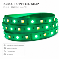 Bande LED WISMART 12V 24V SMD5050 RGB CCT 5 en 1, 60 LED/m, 12 mm, 5 m, 14,4 W, IP20, blanc réglable, éclairage multicolore pour décoration intérieure