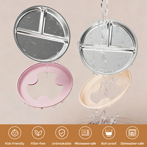 Vente en gros de <span class=keywords><strong>plaque</strong></span> en acier inoxydable 304 de qualité alimentaire pour salle à manger bébé enfants Gel de silice avec aspiration en silicone pour enfants - Product Image 2