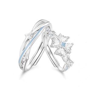 Anillos De Pareja Silver Plated Zircon Four-leaf Clover <b>Couple</b> <b>Rings</b> Glow in Dark Luminous Adjustable Open <b>Ring</b> Wedding Band - Product Image 1