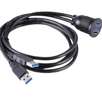 Kabel Ekstensi Panel Mount USB 3.0 Dual-port Male Female Konduktor Tembaga Tahan Air untuk Transfer Data di Mobil, Kapal, Motor
