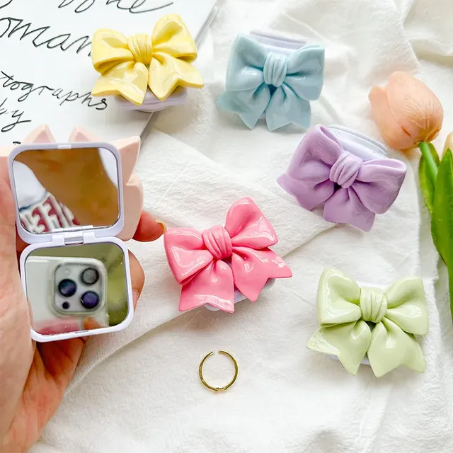 Ins Macaron Color Flower Bowknot Flip Mirror Phone Grip Tok Smart Tok Holder Ring Pink Girl Lazy Bracket Clear Stand Socket