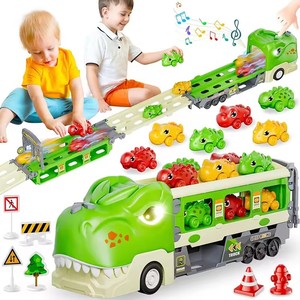 JinYing <b>Dinosaur</b> Truck Toys Foldable Track & 2 Player Race Mode Transport Carrier with <b>Light</b> and Music for Kids - Product Image 1