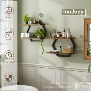 Hexagonal Wall <b>Shelf</b> Wood And Metal 2 Tier Multi Functional Storage For <b>Bedroom</b> Living Room - Product Image 4