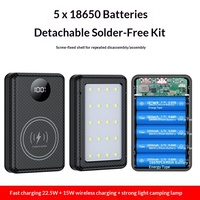 Kit Power Bank DIY 5-Cell 18650 Tanpa Solder Pengisian Cepat 22.5W Lampu Camping Nirkabel 15W dengan Layar Digital